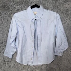 Lands' End Kids‎ Blue Button Down Shirt Oxford 3/4 Sleeve Casual Top